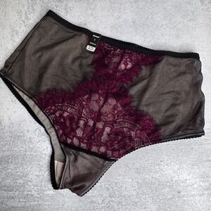 Torrid High Waist Burlesque Panty Black Mesh Burgundy Lace Plus Size 1 1X 14/16